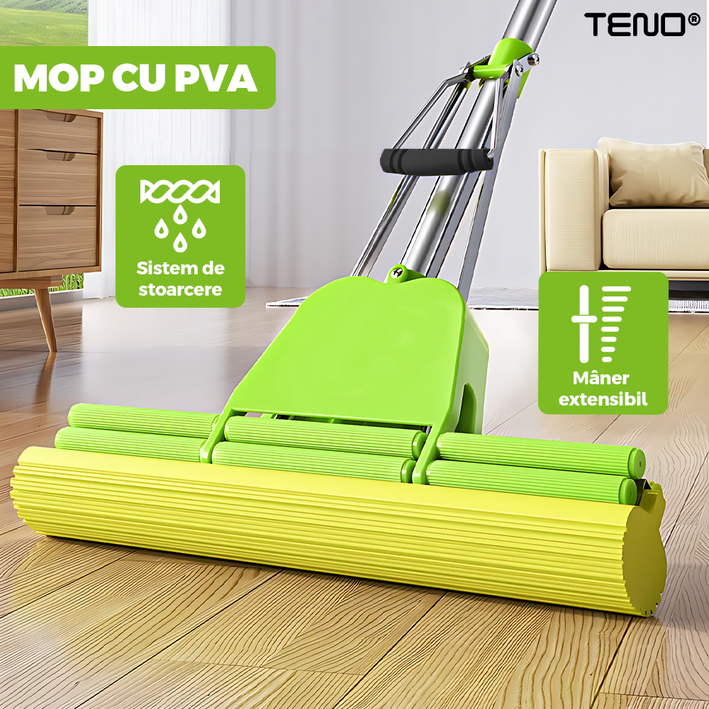 Mop cu PVA Teno1659, sistem de stoarcere integrat, coada