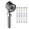 Para de Dus Teno976, 6 filtre extra, buton On/Off, presiune ajustabila, filtrare apa, jet uniform, zimti de silicon pentru curatare, gri