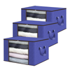 Set 3 Cutii pentru Depozitare si Organizare Mici Teno1039, pliabile, maner ranforsat si fereastra transparenta, pentru haine/paturi/ plapumi/ perne/ lenjerii de pat/jucarii, 60 L, 46x48x28 cm, albastru