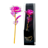 Trandafir Artizanal Teno1599, efect de cristal, aspect auriu, luminite LED cu baterii, rezistent, nemuritor, design realist, 22 x 13 cm, roz