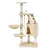 Ansamblu de Joaca pentru Pisici Teno632, tip turn, 1 platforma de observatie, 4 niveluri, 1 casuta, scara, franghie si mingiute de joaca, stalpi pentru zgariat, captuseala extra moale, structura stabila, 118 cm, bej