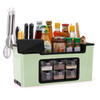 Organizator Multifunctional pentru Bucatarie Teno683, 6 Compartimente, raft condimente, suport detasabil telefon, tavita de scurgere, suport tacamuri/ustensile, verde deschis
