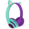 Casti Wireless Model Pisica Teno1666, overear, urechi de pisica cu iluminare RGB, bluetooth 5.0, handsfree, HiFi, bass stereo, menta/mov