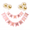 Set 5 Baloane cu Banner Teno1061, Confetti, pentru Petreceri/Aniversari/Evenimente, model HAPPY BIRTHDAY, roz