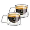 Set 2 Cani de Sticla cu Perete Dublu Teno1003, model COFFEE, design modern, termorezistente, capacitate 200 ml, 12 x 8 cm