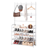 Cuier pentru Haine 2 in 1 cu Pantofar Teno1127, 5 rafturi, 8 agatatoare duble, plasa textila, metalic, 60 x 170 x 26 cm, alb