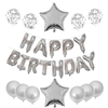 Set 25 Baloane Teno718, Litere, pentru Petreceri/Aniversari/Evenimente, confetti, stelute, model HAPPY BIRTHDAY, argintiu
