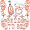 Set 36 Baloane Teno749, Litere, pentru Petreceri/Aniversari/Evenimente, sticla de sampanie, inel de logodna, mai multe dimensiuni, metalizate, folie, model BRIDE TO BE, rose gold