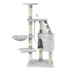 Ansamblu de Joaca pentru Pisici Teno820, tip turn, 1 platforma de observatie, 4 niveluri, 1 casuta, scara, franghie si mingiute de joaca, stalpi pentru zgariat, captuseala extra moale, structura stabila, 118 cm, gri deschis
