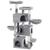 Ansamblu de Joaca pentru Pisici Teno319, cu 3 platforme de observatie, 5 niveluri, 3 casute, franghie si minge de joaca, stalpi pentru zgariat, captuseala extra moale, structura stabila, 164 cm, gri deschis
