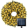 Instalatie de Craciun Liniara cu Panou Solar Teno413, 100 LED-uri, 8 jocuri de lumini, alimentare la priza, fir verde, interior/exterior, rezistenta la apa, 10 m, alb cald