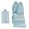 Set 6 Organizatoare Teno1239, pentru calatorie, diferite marimi, bagaj de voiaj, valiza, troler, genti, haine, accesorii, inchidere cu fermoar dublu, plasa, turcoaz