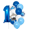 Set 12 Baloane Teno1445, Cifra 1, pentru Petreceri/Aniversari/Evenimente, Stea/Rotunde/Confetti, 3 culori, latex, albastru