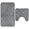 Set 2 Covorase de Baie Teno1015, anti-derapante, material moale, design modern, model floral, 80x50 & 50x40cm, gri