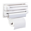 Dispenser de Bucatarie Multifunctional Teno1491, 4 in 1, pentru folie alimentara/ folie de aluminiu/ hartie de copt si servetele, rezistent, montare usoara cu suruburi, compatibil cu diverse dimensiuni de role, alb