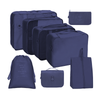 Set 8 Organizatoare Teno672, pentru calatorie, diferite marimi, 3 genti cu plasa, 1 geanta pentru lenjerie, geanta pentru cosmetice, sac pentru hainele murdare, inchidere cu fermoar dublu, plasa, albastru inchis