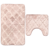 Set 2 Covorase de Baie Teno1019, anti-derapante, material moale, design modern, model floral, 80x50 & 50x40cm, roz