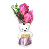 Mini Buchet de Trandafiri din Sapun Teno1604, 3 fire, ursulet adorabil inclus, cutie de protectie transparenta, ideal pentru orice ocazie, design elegant, roz deschis