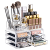 Organizator Cutie Depozitare pentru Produse Cosmetice Teno473, bijuterii si alte obiecte, 6 sertare, piese detasabile, transparent, 24 x 19 cm