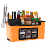 Organizator Multifunctional pentru Bucatarie Teno601, 6 Compartimente, raft condimente, suport detasabil telefon, tavita de scurgere, suport tacamuri/ustensile, portocaliu