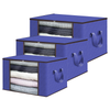 Set 3 Cutii pentru Depozitare si Organizare Teno1055, 3 dimensiuni, pliabile, maner ranforsat si fereastra transparenta, pentru haine/paturi/ plapumi/ perne/ lenjerii de pat/jucarii, 60 L / 84 L / 105 L, albastru