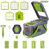Feliator de Legume 22 in 1 Teno1635, multifunctional, 8 taieturi, accesorii pentru tocat, maruntit, feliat, julienne, separator de oua, lame de inox, caseorla de depozitare, manere , verde