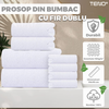 Prosop de Baie si de Fata cu Fir Dublu Teno1355, pentru uz rezidential/hotel/calatorii, densitate 500g/m², model grecesc, bumbac 100%, dimensiuni 50x90 cm, alb