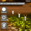 Set 10 Lampi Solare pentru Gradina Teno1119, tehnologie LED,pentru exterior, incarcare solara, autonomie 8 ore, tip tarus, PVC, lumina alb rece