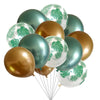 Set 15 Baloane Teno305, Model Frunze, pentru Petreceri/Aniversari/Evenimente, o singura dimensiune, 3 culori, latex, verde/auriu/transparent