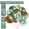 Set 15 Baloane Teno305, Model Frunze, pentru Petreceri/Aniversari/Evenimente, o singura dimensiune, 3 culori, latex, verde/auriu/transparent