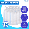 Set 150 de Saci de Rafie Teno1251, materiale calitative, rezistenta ridicata, capacitate mare, waterproof, universali, 55 x 100 cm, alb/albastru