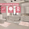 Set 2 Covorase de Baie Teno1019, anti-derapante, material moale, design modern, model floral, 80x50 & 50x40cm, roz