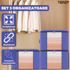 Set 3 Cutii pentru Depozitare si Organizare Mici Teno1039, pliabile, maner ranforsat si fereastra transparenta, pentru haine/paturi/ plapumi/ perne/ lenjerii de pat/jucarii, 60 L, 46x48x28 cm, albastru
