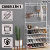 Cuier pentru Haine 2 in 1 cu Pantofar Teno1127, 5 rafturi, 8 agatatoare duble, plasa textila, metalic, 60 x 170 x 26 cm, alb