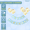 Set 5 Baloane cu Banner Teno1062, Confetti, pentru Petreceri/Aniversari/Evenimente, model HAPPY BIRTHDAY, albastru