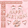 Set 27 Baloane Teno757, Litere, pentru Petreceri/Aniversari/Evenimente, confetti, stelute, inimioare, model HAPPY BIRTHDAY, rose gold