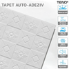 Set 10x Tapet 3D Teno847, suprafata acoperire 4.9 mp, autoadeziv, Model Patrate si Romburi, perete/tavan, waterproof, usor de montat, design modern, 70x77 cm, alb