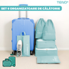 Set 6 Organizatoare Teno1239, pentru calatorie, diferite marimi, bagaj de voiaj, valiza, troler, genti, haine, accesorii, inchidere cu fermoar dublu, plasa, turcoaz