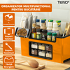 Organizator Multifunctional pentru Bucatarie Teno601, 6 Compartimente, raft condimente, suport detasabil telefon, tavita de scurgere, suport tacamuri/ustensile, portocaliu