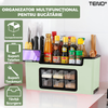 Organizator Multifunctional pentru Bucatarie Teno683, 6 Compartimente, raft condimente, suport detasabil telefon, tavita de scurgere, suport tacamuri/ustensile, verde deschis