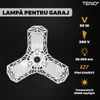 Lampa LED cu 3 Brate Mobile Teno1221, 3 aripi pliabile, 36 LED-uri, flux luminos 3000LM, lumina alba rece 6000-6500K, bec iluminare pentru interior garaj/depozit/atelier, alb