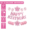 Set 25 Baloane Teno717, Litere, pentru Petreceri/Aniversari/Evenimente, confetti, stelute, model HAPPY BIRTHDAY, rose