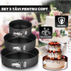 Set 3 Tavi pentru Copt Teno1634, forma rotunda, baza detasabila, antiaderente, rezistente, usor de curatat, 4/7/9 inch, negru