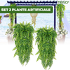 Set 2 Plante Artificiale Tip Iedera Teno1128, ramuri agatatoare, aspect natural, rezistente la conditii meteo, frunze detasabile, interior/exterior, 85 cm, verde