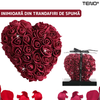 Inimioara din Trandafiri de Spuma Teno1612, floral burgundy, handmade, cutie transparenta, eleganta si naturala, nemuritoare, 17 cm