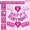 Set 25 Baloane Teno755, Litere, pentru Petreceri/Aniversari/Evenimente, confetti, inimioare, model HAPPY BIRTHDAY, roz