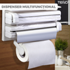 Dispenser de Bucatarie Multifunctional Teno1491, 4 in 1, pentru folie alimentara/ folie de aluminiu/ hartie de copt si servetele, rezistent, montare usoara cu suruburi, compatibil cu diverse dimensiuni de role, alb