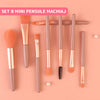 Set 8 Mini Pensule pentru Machiaj Teno311, machiaj profesional/incepatori, portabile, roz