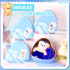 Ursulet cu Trandafiri din Sapun Parfumati Teno1594, cutie in forma de inimioara, mesaj pe tablita din lemn ”I LOVE YOU”, 3 trandafiri, fustita si cristal, albastru