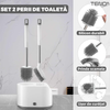Set 2 Perii pentru Toaleta Teno 1107, perie de silicon, perie zimtata, cap flexibil, suport adeziv pentru montarea pe perete, curata orice tip de suprafata, alb/gri